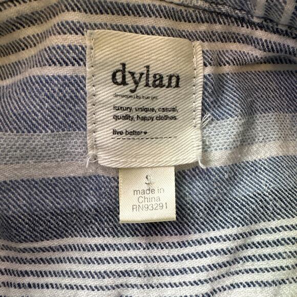 Dylan Sundance Womens Button Up Shirt Blue Stripe Raw Hem Collared LS Size Small - Picture 3 of 8